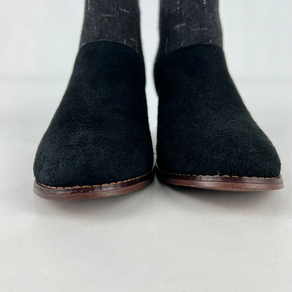 Toms Womens Leila Ankle Boot Black Suede Dotted Wool Back Zip Tassel size 8